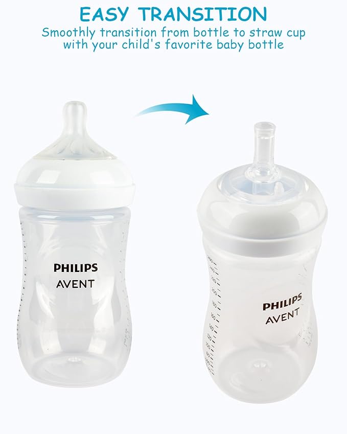 Sippy Straw Cup Nipples for Philips Avent Natural Baby Bottles, My Grippy Spout Sippy Cup and Natural Trainer Sippy Cup, Soft 100% Silicone Sippy Spout Nipples, 8m+, 4 Count