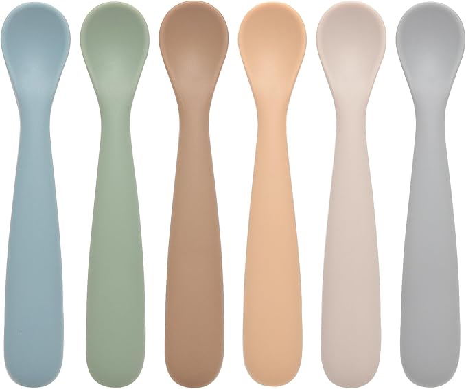 Eascrozn Baby Spoons, 6 Pack First Stage Silicone Feeding Spoons, Soft Tip Feeding Baby Utensils, Baby Led Weaning Supplies Training Spoons, Dishwasher and Boil Safe