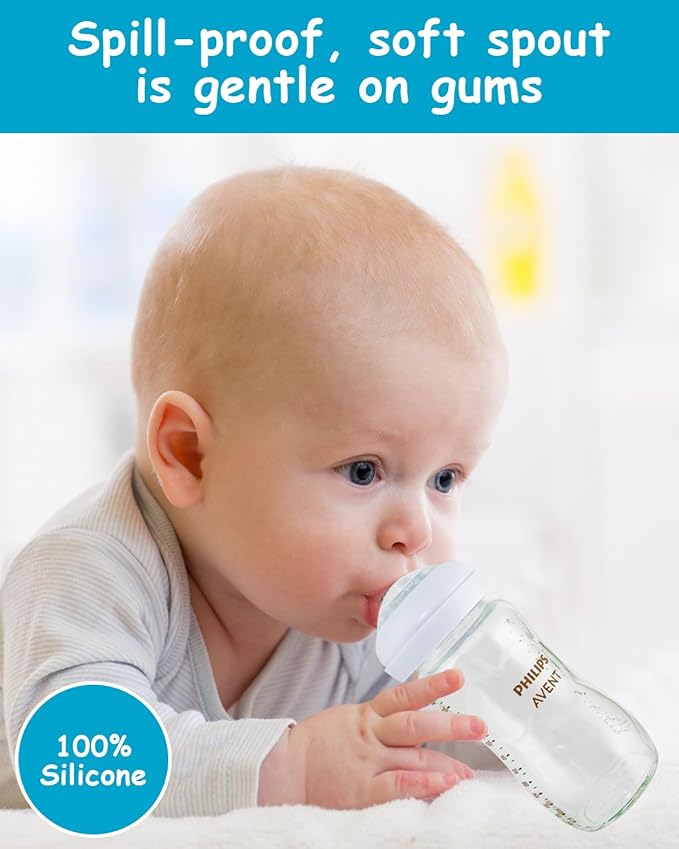 Sippy Cup Nipples for Philips Avent Natural Baby Bottles, My Grippy Spout Sippy Cup and Natural Trainer Sippy Cup, Soft 100% Silicone Sippy Spout Nipples, 6m+, 4 Count