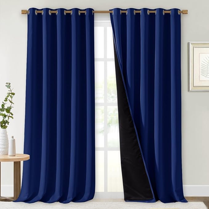 NICETOWN Full Shading Curtains for Windows, Royal Blue, Pack of 2, 70 inches W x 95 inches L, Super Heavy-Duty Black Lined Blackout Curtains for Bedroom, Privacy Assured Window Treatment