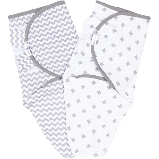BaeBae Goods Swaddle Blanket, Adjustable Infant Baby Swaddling Wrap Set of 4, Baby Swaddling Wrap Blankets for Boys and Girls Made in Soft Cotton (Grey Arrows, 0-3 Months)