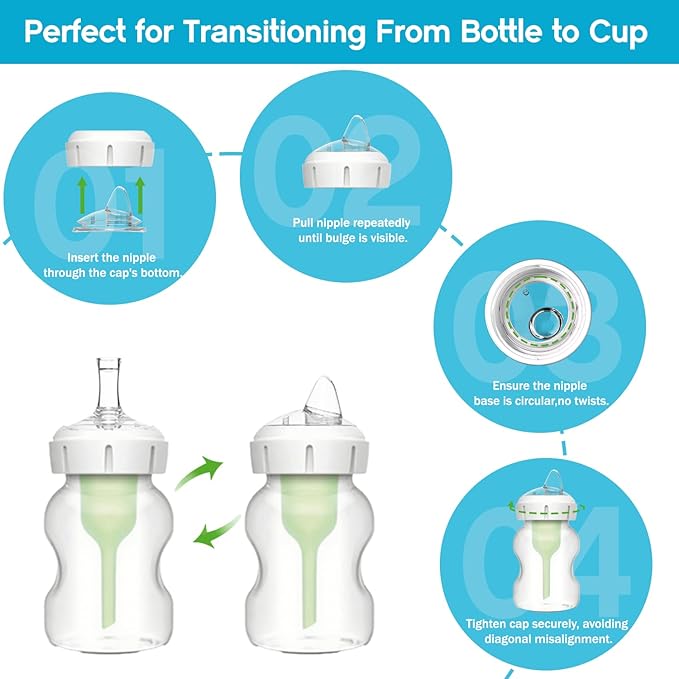 Sippy Spout Nipples for Dr. Brown's Wide-Neck Bottles & Sippy Spout Bottles,Leak-Proof Replacement Silicone Bottle Spouts Nipple BPA-Free, 6m+, 2 Count