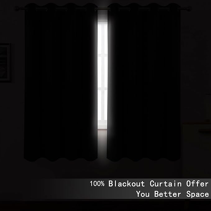 LEMOMO 100% Blackout Curtains 52 x 63 Inch Grey Curtains 2 Panels Darkening Thermal Insulated Bedroom Curtains