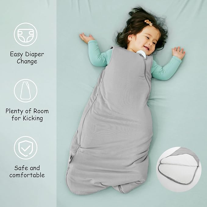 Supersoft Rayon Made from Bamboo Sleep Sack 6-12 Months 1.0 Tog Toddler Sleep Sack Baby Wearable Blanket with 2-Way Zipper Unisex Sleeping Bag for Babies All-year-around - Gray
