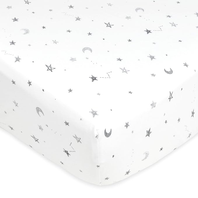 American Baby Company 2 Pack 100% Natural Cotton Fitted Crib Sheets 52" x 28" - Soft, Breathable, Hypoallergenic & Gentle Toddler Bed Sheets, Gray Star/Gray Zigzag, Neutral for Boys & Girls