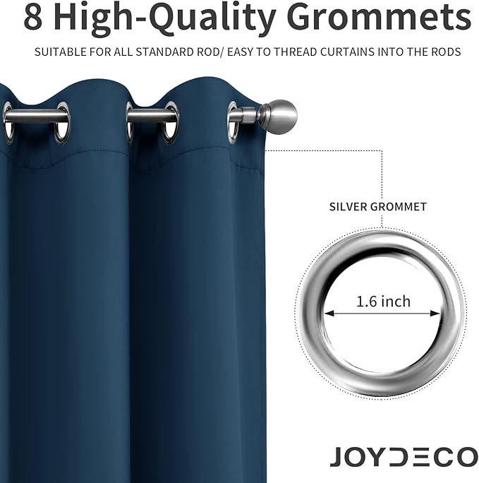 Joydeco Blackout Curtains 72 Inch Length 2 Panels Set, Thermal Insulated Long Curtains& Drapes 2 Burg, Room Darkening Grommet Drapes for Living Room Bedroom Window (W52 x L72 Inch, Navy Blue)