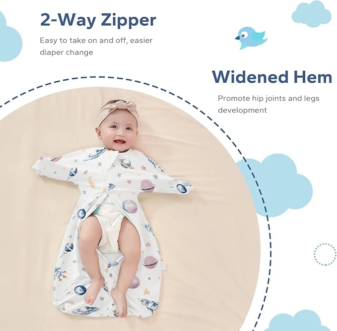 ZIGJOY Baby Transitional Swaddles for Newborns: 0.5 Tog Arms Up Sleep Sack 3-6-12 Months Soft Cotton Shark Fin 2 Way Zipper