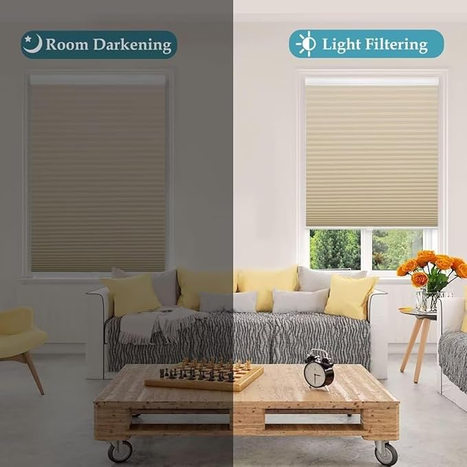 MYshade 1.5-Inch Cellular Cordless Light Filtering Shades, Honeycomb Window Blinds for Soft Daylight & Privacy, Thermal Insulation, Child Safe, Inside or Outside Mount (52" W x 72" H, Beige)