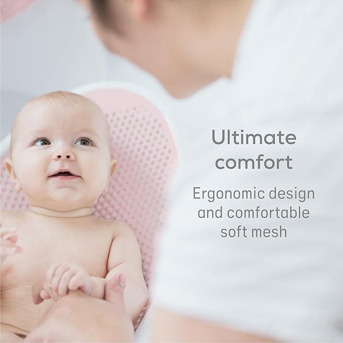 Angelcare Baby Pink Soft Touch Bath Support & Thermometer Bundle | Newborn Baby Bathtub 0-6 Months | Baby Registry Must-Have | Newborn Essentials for Safe & Comfortable Bath Time