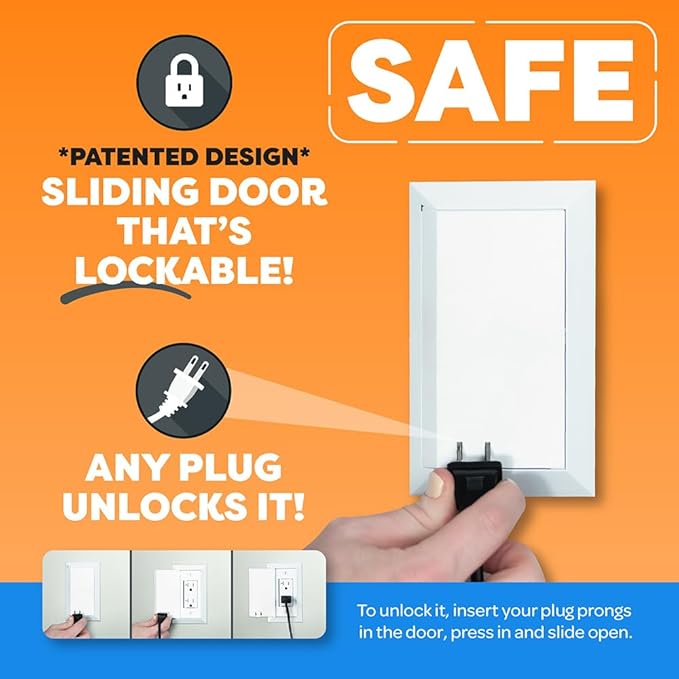 Child Resistant Outlet Cover 6-pack White Decora GFCI Wall Plate Sliding Door that Locks Safe & Stylish Patented Design Made in the USA Quick & Easy Installation Socket Shield