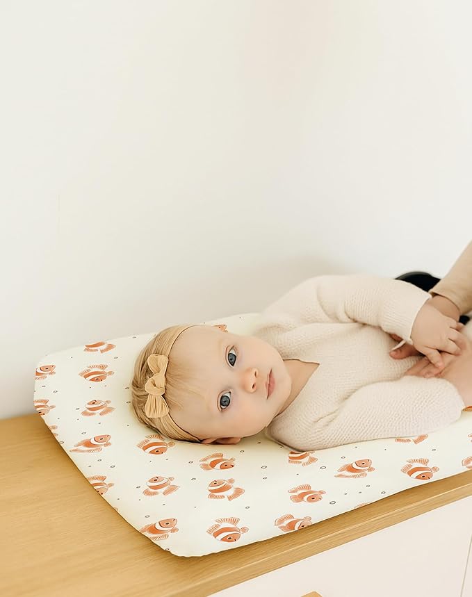 Changing Pad Cover for Baby Boys Girls 2 Pack, Fits Standard 32”×16” Changing Table Pads, Silky Breathable Stretch Knit, Machine Washable (Nemo Dots)
