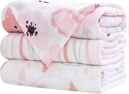 Little Grape Land Muslin Swaddle Blankets 47''x47'' 3 Pack, 100% Cotton Large Size Baby Swaddles for Newborn, Soft Breathable Baby Blankets for Newborns, Daliah