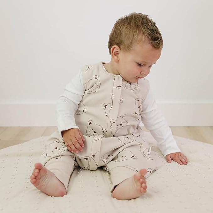 Woolino 4 Season Baby Sleep Bag with Feet Opening, Australian Merino Wool and Organic Cotton, Toddler Sleeping Bag, 18-36mo, Teddy Bear