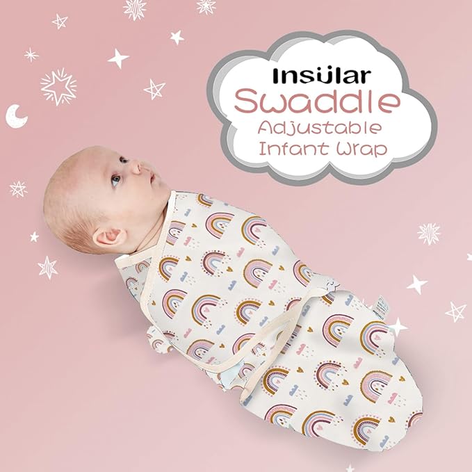 insular Baby Swaddle Wrap, Swaddle Blanket for Newborn and Infant, Adjustable Swaddling Set for Boy and Girl, Soft Cotton Baby Sleep Sack 3 Pack, Rainbow, Small(0-3 Month)