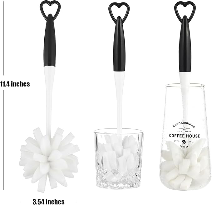 ALINK Bottle Glass Dish Sponge Cleaning Brush with Handle, Pack of 3