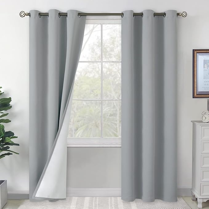 BGment Blackout Curtains for Bedroom 84 Inch Length 2 Panels Set, Thermal Insulated Bedroom Curtains Soundproof Room Darkening Window Curtain Drapes, Each Grommet Curtains 42 Inch Wide, Light Grey