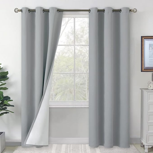 BGment Blackout Curtains for Bedroom 84 Inch Length 2 Panels Set, Thermal Insulated Bedroom Curtains Soundproof Room Darkening Window Curtain Drapes, Each Grommet Curtains 42 Inch Wide, Light Grey