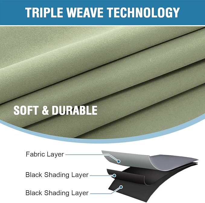 H.VERSAILTEX 100% Blackout Curtains for Bedroom with Black Liner Full Room Darkening Curtain 63 Inch Long Thermal Insulated Back Tab/Rod Pocket Window Treatment Drapes for Living Room, 2 Panels, Sage