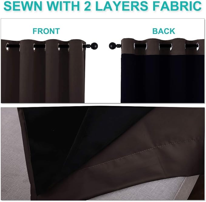 NICETOWN 100% Blackout Curtains 54 inches Long, Brown, 1 Pair, 42 inches Width Each Panel, Double-Deck Completely Blackout Window Treatment Thermal Insulated Lined Drapes for Small Window