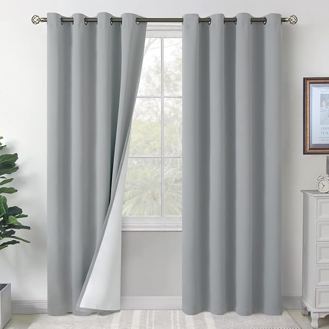 BGment Blackout Curtains for Bedroom 84 Inch Length 2 Panels Set, Thermal Insulated Bedroom Curtains Soundproof Room Darkening Window Curtain Drapes, Each Grommet Curtains 52 Inch Wide, Light Grey