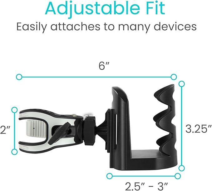 Vive Cup Holder for Walker, Wheelchair, Accessories, Stroller, Adults, Bike, Boat, Desk, Mobility Scooter, Rollator, Electric Wheel Chair - Portable Adjustable Cupholder Attachment, Near Universal Fit