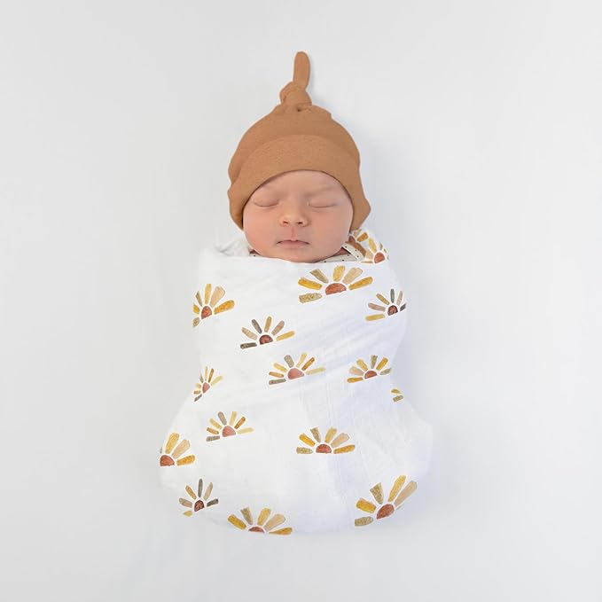 SwaddleDesigns Cotton Muslin Swaddle Blankets, Set of 4, Receiving Blanket for Newborn Babies, Baby Registry & Gift, 46x46 Inches, Watercolor Sunny Days
