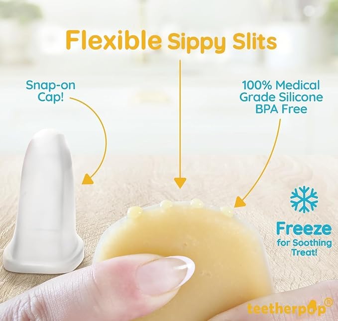 Teetherpop Fillable Freezable Teether for Babies - Breastmilk Popsicle Molds for Teething with Spill-Proof Sippy Slits – Freezable Baby Fruit Feeder Pacifier, Liquids & Purées, Cooling Teething Relief