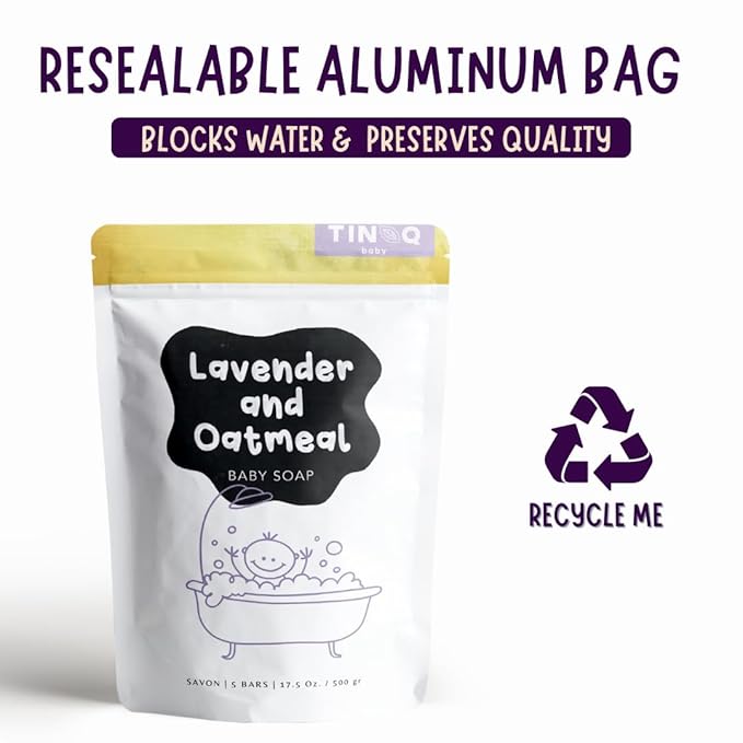 Baby Wash and Shampoo | Organic Baby Soap Bar | HYPOALLERGENIC Bath Soap Sensitive Skin | Relaxing Lavender Oil & Oatmeal | Fragrance-Free | Plastic Free | No SLS | Vegan | 5 Bars