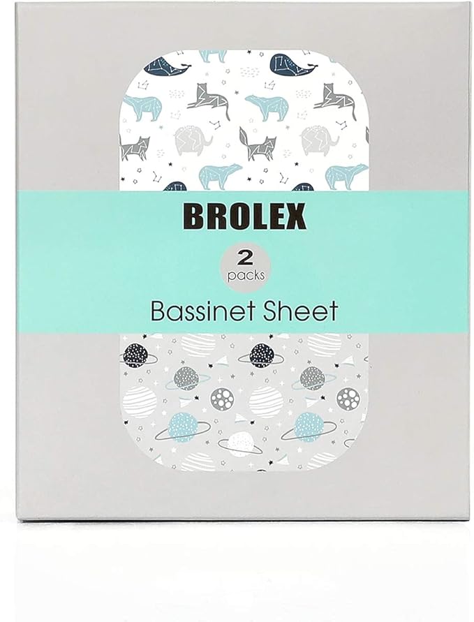Stretch Fitted Bassinet Sheet Set BROLEX 2 Pack Cradle Sheets for Bassinet Pad/Mattress,Unisex Boys Girls,Ultra Soft,Space Planet