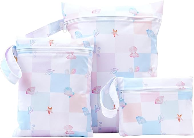 Happy Flute 3 Set Wet Bag Storage Bag Zipper Waterproof Washable Travel Bags, Beach, Pool, Gym Bag for Cloth Diaper, Swimsuits & Wet Clothes (SMT083-EF712)