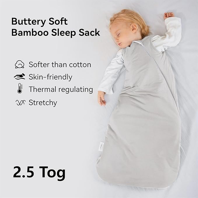 Rayon Made from Bamboo Sleep Sack, 0-6 Months, 2.5 Tog Winter Warm Baby Wearable Blanket, Ultra Soft, Unisex, 2-Way Zipper, Quilted Thick for Newborn Infants
