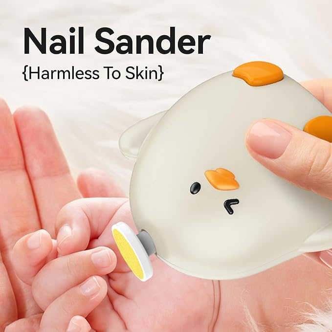 Baby Nail File Electric, Gentle Rechargeable Baby Nail Clippers Grooming Kit Manicure Set for Infant Toddler or Adults, 6 Grinding Head Replacement Pads, 1 Nail Clipper, 1 Nose Clip (White)