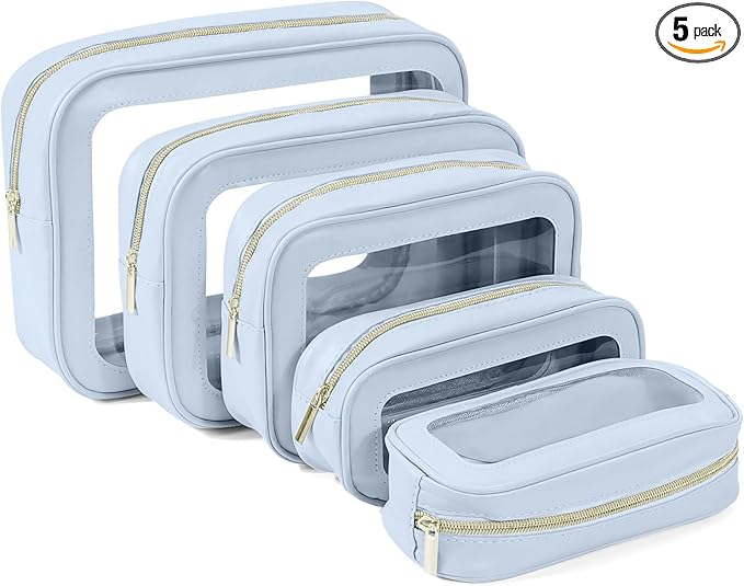 5PCS Clear Toiletry Bag,TSA Approved Travel Makeup Pouch with Zipper for Cosmetics and Toiletries，Diaper Bag Organizer Pouch Set，Women's Purse Organizer and Clear Car Bag