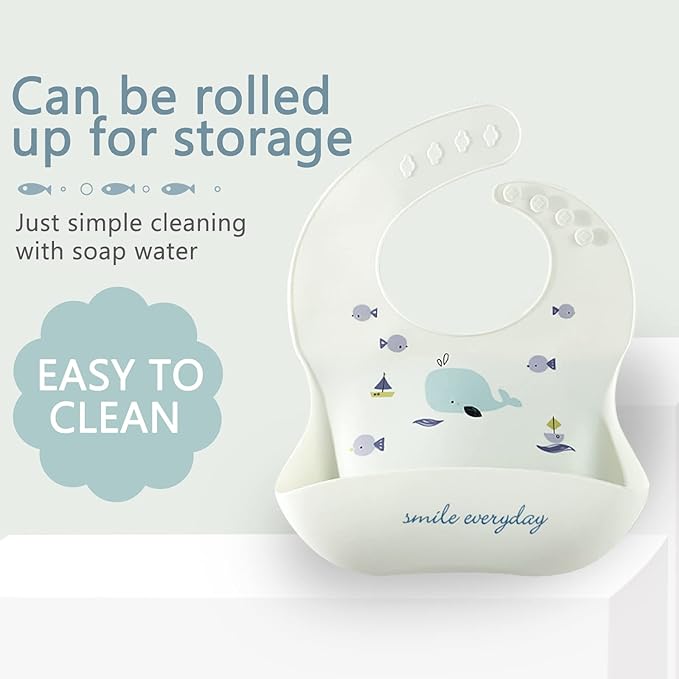 YINGJEE Baby Silicone Feeding Bibs, 3pcs Adjustable Waterproof Bibs for Feeding