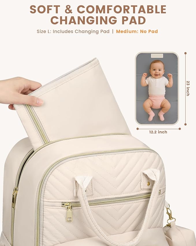Diaper Bag Backpack,Baby Essentials Diapers Bag with Pacifier Case,Multipurpose Stylish Large Capacity Travel Backpack for Baby Girl/Boy(L-Beige)