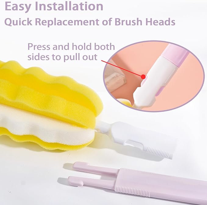 4PCS Baby Bottle Brush Set - Milk Bottle & Nipple Cleaner with 4 Detachable Portable Scrubber Brushes