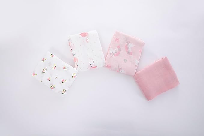 Muslin Swaddle Blankets for Baby Boys and Girls, 4-Pack Breathable and Skin-Friendly Receiving Blanket Wrap, Baby Essentials, Registry & Gift, 47 x 47 inches (Pink Dreams)