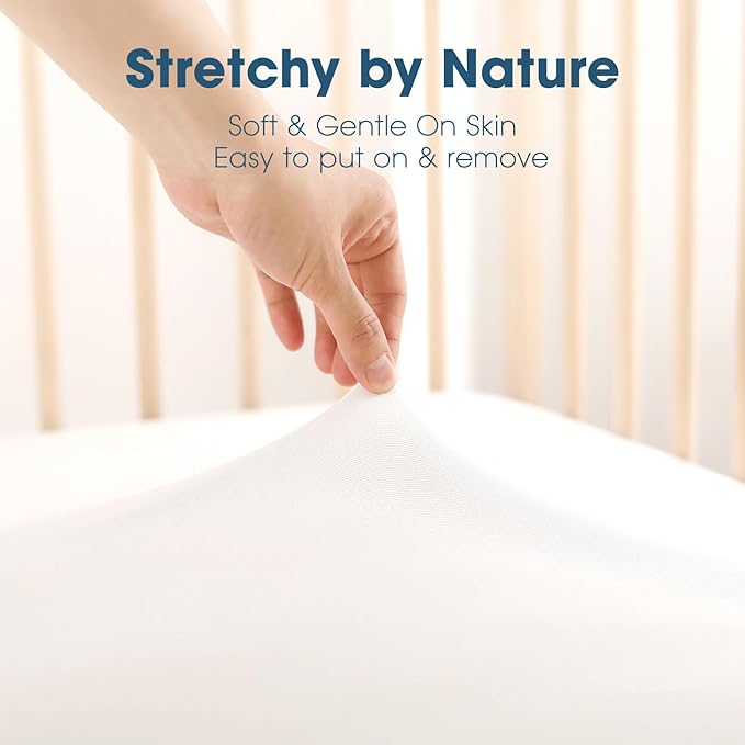 GRSSDER Jersey Crib Sheets for Boys and Girls, Stretchy Ultra Soft Crib Fitted Sheets Set 2 Pack, Universal Fit All Standard Crib Mattress Pads Safe and Snug, Natural White