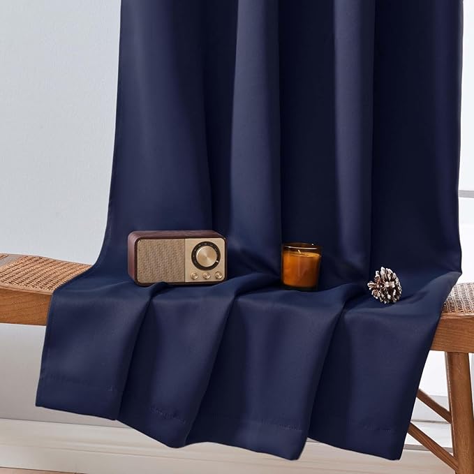 Aiyufeng Navy Blue Blackout Curtains for Bedroom 90 Inches Long 2 Panels Set, Solid Privacy Energy Saving Living Room Window Treatment Curtains Blackout Drapes, W40 x L90 Inch, Navy Blue