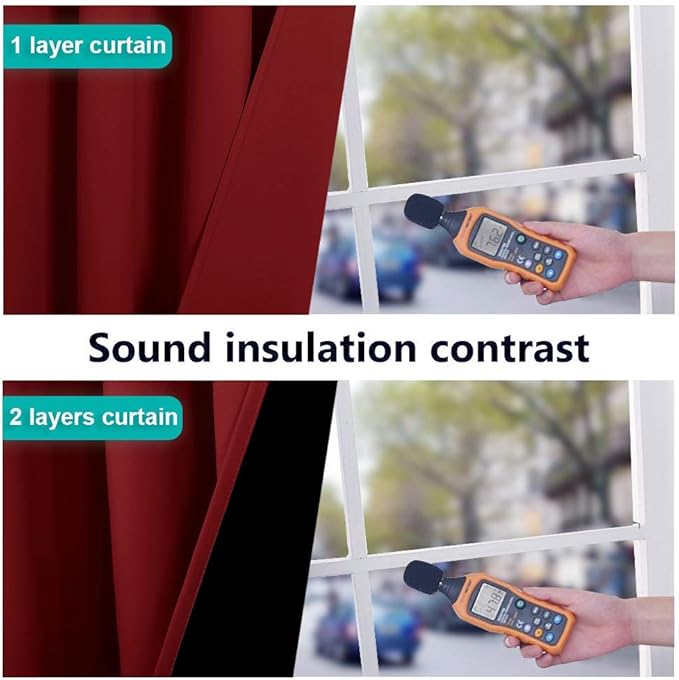 NICETOWN 100% Blackout Curtains with Black Liner Backing, Thermal Insulated Curtains for Living Room, Noise Reducing Drapes for Christmas, Burgundy Red, 52" x 102" Per Panel, Set of 2