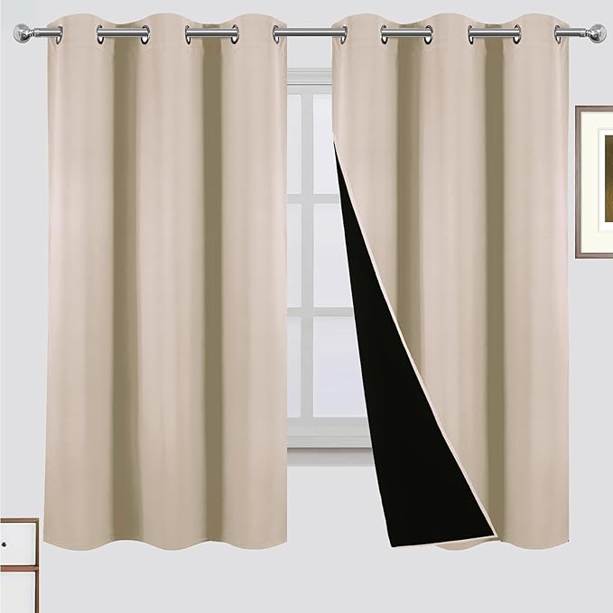 LEMOMO Blackout Curtains Light Beige Curtains 42 x 63 Inch 2 Panels Darkening Thermal Insulated Bedroom Curtains