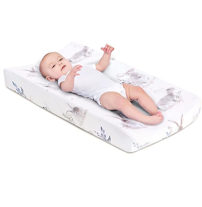 Oilo Changing Pad Cover, Breathable Turkish Cotton Fitted Jersey, 300 Thread Count, Machine Washable, Fits Standard Changing Pads (32" x 16"), Girl, Boy, & Neutral Nursery Design, Cottontail