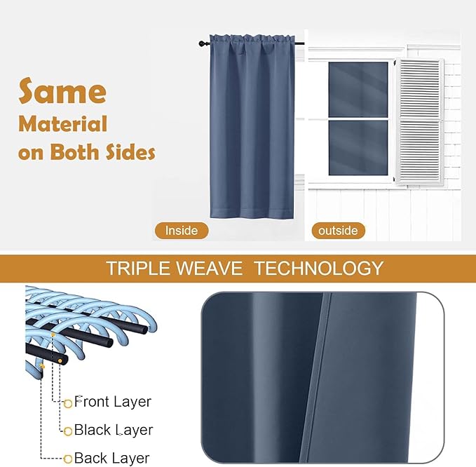 Aiyufeng Denim Blue Blackout Curtains for Bedroom 63 Inch Length 2 Panels, Solid Thermal Insulated Energy Saving Rod Pocket Window Treatment Curtains Blackout Drapes, W40 x L63 Inch, Denim Blue