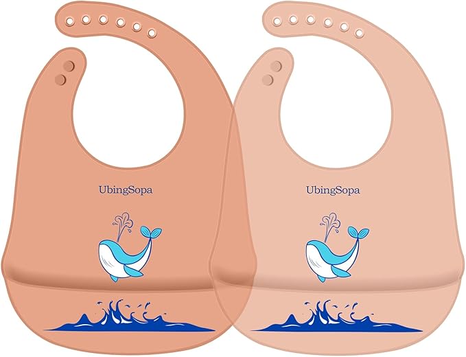 UBINGSOPA Silicone Baby Bibs – Adjustable, Soft, Waterproof & Durable, with Large Food-Catching Pocket, Feeding-Friendly