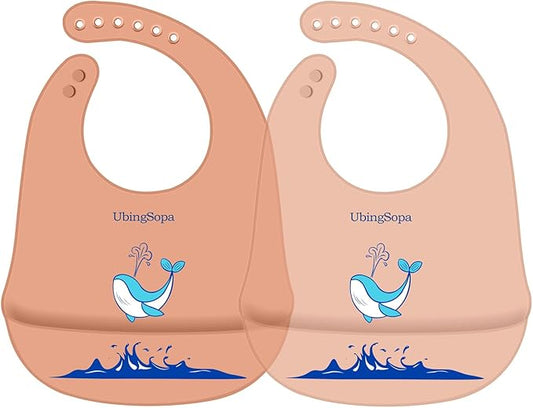 UBINGSOPA Silicone Baby Bibs – Adjustable, Soft, Waterproof & Durable, with Large Food-Catching Pocket, Feeding-Friendly