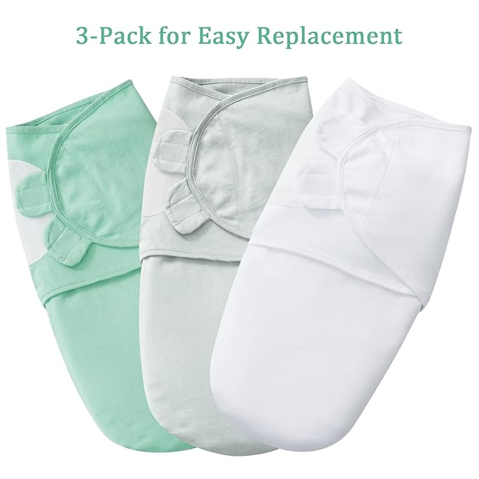 david's kids 100% Cotton 3 Pack Baby Swaddle Wrap for 0-3 Months, Soft Swaddle Blanket for Newborn Infant, Adjustable Baby Wrap Sleep Sacks for Boys Girls, Newborn Essentials,White & Grey & Green