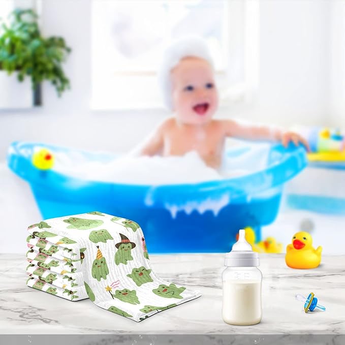 Cute Toads Frogs Baby Muslin Washcloths Soft Face Towel for Newborns, 11.8 X 11.8 Inch, 3 Pack