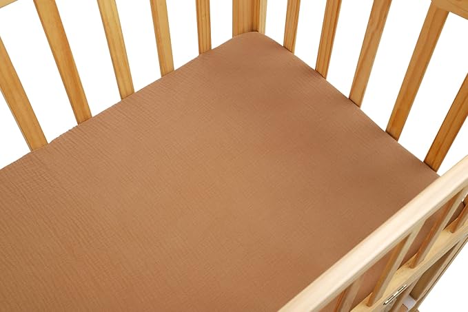 Onacosht Muslin Crib Sheets for Boys Girls, Soft Breathable 100% Cotton Baby Fitted Sheet 52" x 28" for Standard Toddler Crib Mattress, 2 Pack, Brown and Rainbow