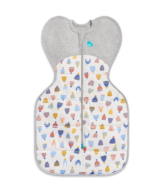 Love to Dream Warm Swaddle UP 2.5 TOG Baby Sleep Sack for Autumn & Winter | Arms Up Position for Self-Soothing, Calms Startle Reflex | Small 8-13 lbs, White Happy Hats