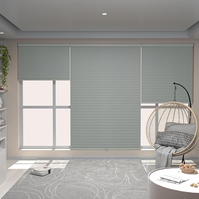 MYshade Cordless Blackout Window Blinds & Shades Pull Down Room Darkening Window Shades Light Blocking Honeycomb Cellular Shade for Indoor Windows Easy to Install 30 inch Wide, H72 Grey Blinds